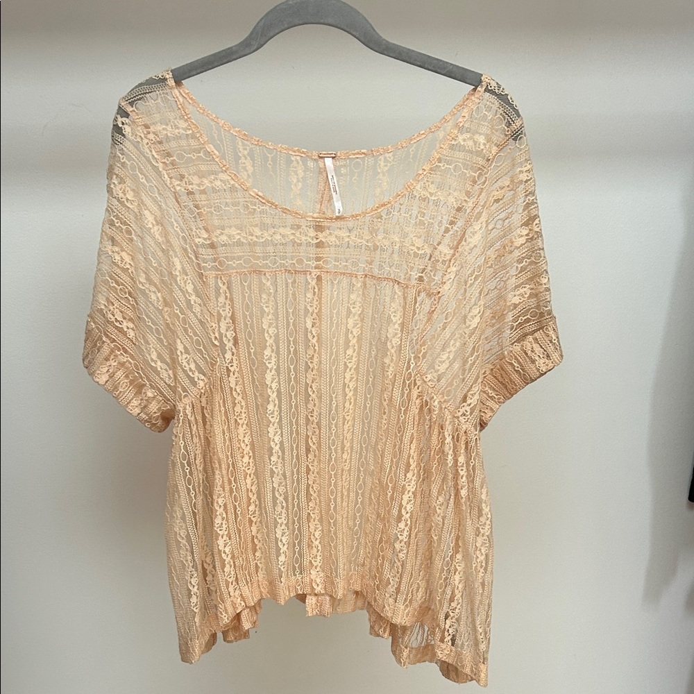 Free People Lace Blouse in Soft Peach
